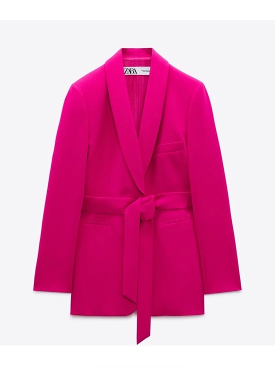 Zara Jackets & Blazers - Zara Bright Pink Belted Shawl Collar Blazer SZ L tie belt tuxedo collar NWOT